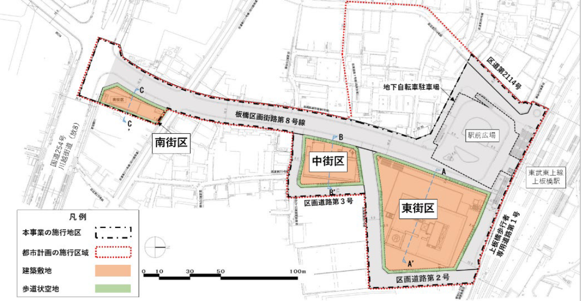 上板橋駅南口の再開発計画の概要図