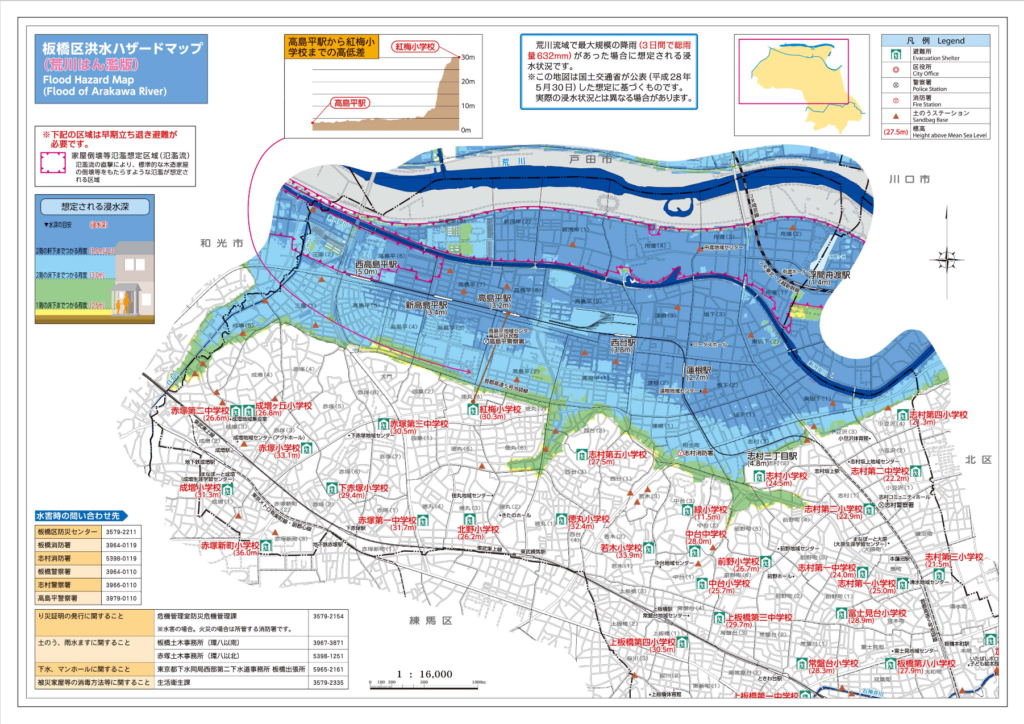 板橋区の荒川氾濫版ハザードマップ